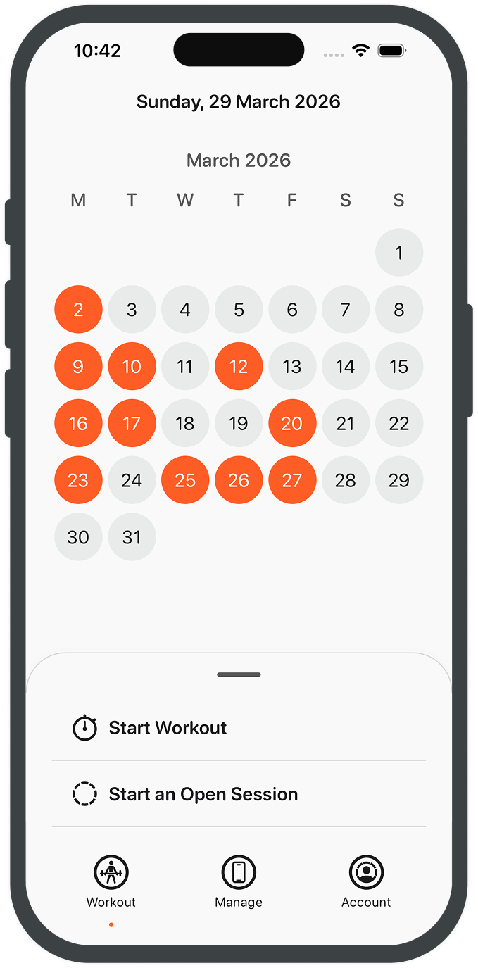 Workout Tracker dashboard showing weekly progress and current streak