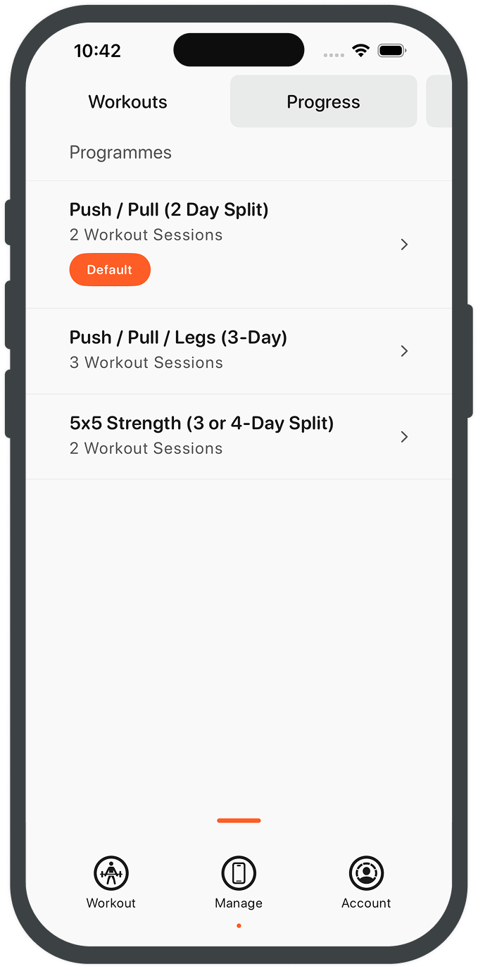 Programme management view with reorder and duplicate actions
