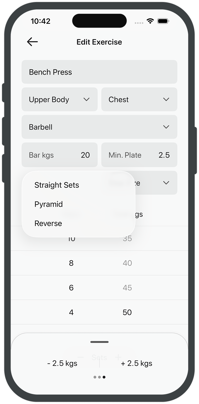 Exercise setup form for creating a custom movement